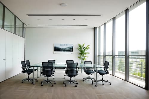 photo from pinterest of modern-style interior designed (meeting room interior) with office chairs and glass doors and boardroom table and cabinets and vase and glass walls and painting or photo on wall and plant. . with simple, clean lines and simplistic furniture and neutral walls and textures and practicality and functionality and natural materials and elements and open and natural lighting and simple, clean lines and simplistic furniture. . cinematic photo, highly detailed, cinematic lighting, ultra-detailed, ultrarealistic, photorealism, 8k. trending on pinterest. modern interior design style. masterpiece, cinematic light, ultrarealistic+, photorealistic+, 8k, raw photo, realistic, sharp focus on eyes, (symmetrical eyes), (intact eyes), hyperrealistic, highest quality, best quality, , highly detailed, masterpiece, best quality, extremely detailed 8k wallpaper, masterpiece, best quality, ultra-detailed, best shadow, detailed background, detailed face, detailed eyes, high contrast, best illumination, detailed face, dulux, caustic, dynamic angle, detailed glow. dramatic lighting. highly detailed, insanely detailed hair, symmetrical, intricate details, professionally retouched, 8k high definition. strong bokeh. award winning photo.