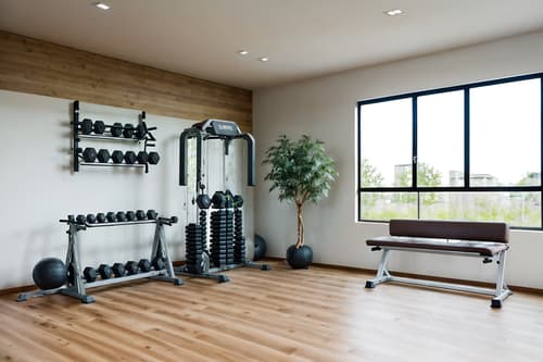 photo from pinterest of modern-style interior designed (fitness gym interior) with dumbbell stand and squat rack and bench press and crosstrainer and exercise bicycle and dumbbell stand. . with simple, clean lines and simplistic furniture and practicality and functionality and neutral walls and textures and natural materials and elements and open and natural lighting and simple, clean lines and simplistic furniture. . cinematic photo, highly detailed, cinematic lighting, ultra-detailed, ultrarealistic, photorealism, 8k. trending on pinterest. modern interior design style. masterpiece, cinematic light, ultrarealistic+, photorealistic+, 8k, raw photo, realistic, sharp focus on eyes, (symmetrical eyes), (intact eyes), hyperrealistic, highest quality, best quality, , highly detailed, masterpiece, best quality, extremely detailed 8k wallpaper, masterpiece, best quality, ultra-detailed, best shadow, detailed background, detailed face, detailed eyes, high contrast, best illumination, detailed face, dulux, caustic, dynamic angle, detailed glow. dramatic lighting. highly detailed, insanely detailed hair, symmetrical, intricate details, professionally retouched, 8k high definition. strong bokeh. award winning photo.