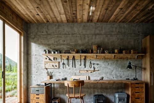 photo from pinterest of modern-style interior designed (workshop interior) with tool wall and messy and wooden workbench and tool wall. . with natural materials and elements and simple, clean lines and simplistic furniture and neutral walls and textures and practicality and functionality and open and natural lighting and natural materials and elements. . cinematic photo, highly detailed, cinematic lighting, ultra-detailed, ultrarealistic, photorealism, 8k. trending on pinterest. modern interior design style. masterpiece, cinematic light, ultrarealistic+, photorealistic+, 8k, raw photo, realistic, sharp focus on eyes, (symmetrical eyes), (intact eyes), hyperrealistic, highest quality, best quality, , highly detailed, masterpiece, best quality, extremely detailed 8k wallpaper, masterpiece, best quality, ultra-detailed, best shadow, detailed background, detailed face, detailed eyes, high contrast, best illumination, detailed face, dulux, caustic, dynamic angle, detailed glow. dramatic lighting. highly detailed, insanely detailed hair, symmetrical, intricate details, professionally retouched, 8k high definition. strong bokeh. award winning photo.