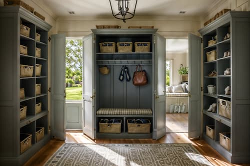 photo from pinterest of french country-style interior designed (mudroom interior) with storage drawers and cabinets and a bench and cubbies and wall hooks for coats and high up storage and shelves for shoes and storage baskets. . with . . cinematic photo, highly detailed, cinematic lighting, ultra-detailed, ultrarealistic, photorealism, 8k. trending on pinterest. french country interior design style. masterpiece, cinematic light, ultrarealistic+, photorealistic+, 8k, raw photo, realistic, sharp focus on eyes, (symmetrical eyes), (intact eyes), hyperrealistic, highest quality, best quality, , highly detailed, masterpiece, best quality, extremely detailed 8k wallpaper, masterpiece, best quality, ultra-detailed, best shadow, detailed background, detailed face, detailed eyes, high contrast, best illumination, detailed face, dulux, caustic, dynamic angle, detailed glow. dramatic lighting. highly detailed, insanely detailed hair, symmetrical, intricate details, professionally retouched, 8k high definition. strong bokeh. award winning photo.