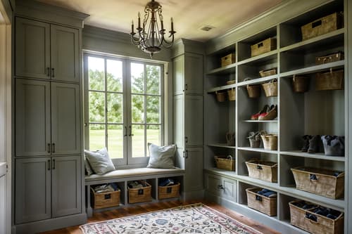 photo from pinterest of french country-style interior designed (mudroom interior) with storage drawers and cabinets and a bench and cubbies and wall hooks for coats and high up storage and shelves for shoes and storage baskets. . with . . cinematic photo, highly detailed, cinematic lighting, ultra-detailed, ultrarealistic, photorealism, 8k. trending on pinterest. french country interior design style. masterpiece, cinematic light, ultrarealistic+, photorealistic+, 8k, raw photo, realistic, sharp focus on eyes, (symmetrical eyes), (intact eyes), hyperrealistic, highest quality, best quality, , highly detailed, masterpiece, best quality, extremely detailed 8k wallpaper, masterpiece, best quality, ultra-detailed, best shadow, detailed background, detailed face, detailed eyes, high contrast, best illumination, detailed face, dulux, caustic, dynamic angle, detailed glow. dramatic lighting. highly detailed, insanely detailed hair, symmetrical, intricate details, professionally retouched, 8k high definition. strong bokeh. award winning photo.