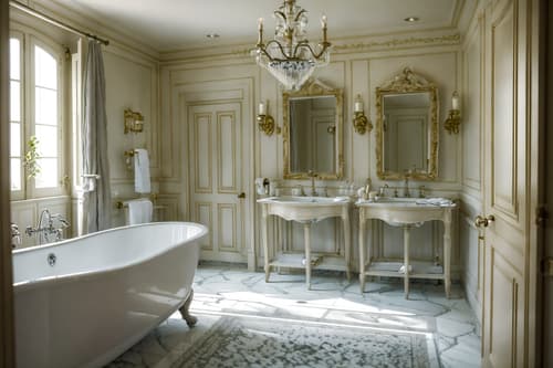 photo from pinterest of french country-style interior designed (hotel bathroom interior) with shower and bathtub and bathroom sink with faucet and waste basket and mirror and bathroom cabinet and plant and toilet seat. . with . . cinematic photo, highly detailed, cinematic lighting, ultra-detailed, ultrarealistic, photorealism, 8k. trending on pinterest. french country interior design style. masterpiece, cinematic light, ultrarealistic+, photorealistic+, 8k, raw photo, realistic, sharp focus on eyes, (symmetrical eyes), (intact eyes), hyperrealistic, highest quality, best quality, , highly detailed, masterpiece, best quality, extremely detailed 8k wallpaper, masterpiece, best quality, ultra-detailed, best shadow, detailed background, detailed face, detailed eyes, high contrast, best illumination, detailed face, dulux, caustic, dynamic angle, detailed glow. dramatic lighting. highly detailed, insanely detailed hair, symmetrical, intricate details, professionally retouched, 8k high definition. strong bokeh. award winning photo.