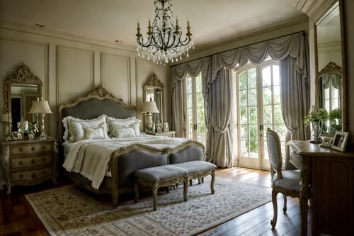 photo from pinterest of french country-style interior designed (bedroom interior) with dresser closet and bed and bedside table or night stand and plant and headboard and accent chair and storage bench or ottoman and mirror. . with . . cinematic photo, highly detailed, cinematic lighting, ultra-detailed, ultrarealistic, photorealism, 8k. trending on pinterest. french country interior design style. masterpiece, cinematic light, ultrarealistic+, photorealistic+, 8k, raw photo, realistic, sharp focus on eyes, (symmetrical eyes), (intact eyes), hyperrealistic, highest quality, best quality, , highly detailed, masterpiece, best quality, extremely detailed 8k wallpaper, masterpiece, best quality, ultra-detailed, best shadow, detailed background, detailed face, detailed eyes, high contrast, best illumination, detailed face, dulux, caustic, dynamic angle, detailed glow. dramatic lighting. highly detailed, insanely detailed hair, symmetrical, intricate details, professionally retouched, 8k high definition. strong bokeh. award winning photo.