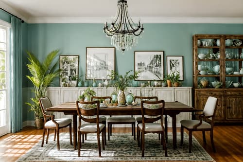 photo from pinterest of boho-chic-style interior designed (dining room interior) with dining table and plant and dining table chairs and painting or photo on wall and bookshelves and plates, cutlery and glasses on dining table and light or chandelier and table cloth. . . cinematic photo, highly detailed, cinematic lighting, ultra-detailed, ultrarealistic, photorealism, 8k. trending on pinterest. boho-chic interior design style. masterpiece, cinematic light, ultrarealistic+, photorealistic+, 8k, raw photo, realistic, sharp focus on eyes, (symmetrical eyes), (intact eyes), hyperrealistic, highest quality, best quality, , highly detailed, masterpiece, best quality, extremely detailed 8k wallpaper, masterpiece, best quality, ultra-detailed, best shadow, detailed background, detailed face, detailed eyes, high contrast, best illumination, detailed face, dulux, caustic, dynamic angle, detailed glow. dramatic lighting. highly detailed, insanely detailed hair, symmetrical, intricate details, professionally retouched, 8k high definition. strong bokeh. award winning photo.