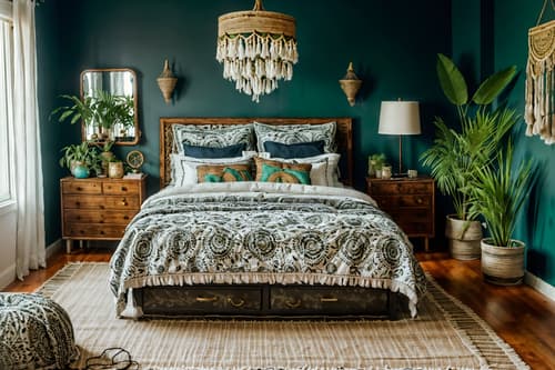 photo from pinterest of boho-chic-style interior designed (bedroom interior) with accent chair and plant and night light and mirror and storage bench or ottoman and headboard and dresser closet and bedside table or night stand. . . cinematic photo, highly detailed, cinematic lighting, ultra-detailed, ultrarealistic, photorealism, 8k. trending on pinterest. boho-chic interior design style. masterpiece, cinematic light, ultrarealistic+, photorealistic+, 8k, raw photo, realistic, sharp focus on eyes, (symmetrical eyes), (intact eyes), hyperrealistic, highest quality, best quality, , highly detailed, masterpiece, best quality, extremely detailed 8k wallpaper, masterpiece, best quality, ultra-detailed, best shadow, detailed background, detailed face, detailed eyes, high contrast, best illumination, detailed face, dulux, caustic, dynamic angle, detailed glow. dramatic lighting. highly detailed, insanely detailed hair, symmetrical, intricate details, professionally retouched, 8k high definition. strong bokeh. award winning photo.