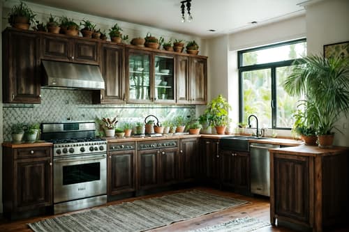 photo from pinterest of boho-chic-style interior designed (kitchen interior) with worktops and stove and kitchen cabinets and plant and sink and refrigerator and worktops. . . cinematic photo, highly detailed, cinematic lighting, ultra-detailed, ultrarealistic, photorealism, 8k. trending on pinterest. boho-chic interior design style. masterpiece, cinematic light, ultrarealistic+, photorealistic+, 8k, raw photo, realistic, sharp focus on eyes, (symmetrical eyes), (intact eyes), hyperrealistic, highest quality, best quality, , highly detailed, masterpiece, best quality, extremely detailed 8k wallpaper, masterpiece, best quality, ultra-detailed, best shadow, detailed background, detailed face, detailed eyes, high contrast, best illumination, detailed face, dulux, caustic, dynamic angle, detailed glow. dramatic lighting. highly detailed, insanely detailed hair, symmetrical, intricate details, professionally retouched, 8k high definition. strong bokeh. award winning photo.