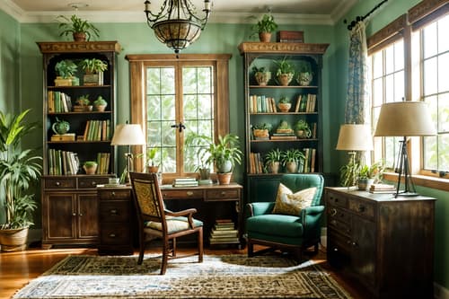 photo from pinterest of boho-chic-style interior designed (study room interior) with writing desk and cabinets and desk lamp and plant and bookshelves and lounge chair and office chair and writing desk. . . cinematic photo, highly detailed, cinematic lighting, ultra-detailed, ultrarealistic, photorealism, 8k. trending on pinterest. boho-chic interior design style. masterpiece, cinematic light, ultrarealistic+, photorealistic+, 8k, raw photo, realistic, sharp focus on eyes, (symmetrical eyes), (intact eyes), hyperrealistic, highest quality, best quality, , highly detailed, masterpiece, best quality, extremely detailed 8k wallpaper, masterpiece, best quality, ultra-detailed, best shadow, detailed background, detailed face, detailed eyes, high contrast, best illumination, detailed face, dulux, caustic, dynamic angle, detailed glow. dramatic lighting. highly detailed, insanely detailed hair, symmetrical, intricate details, professionally retouched, 8k high definition. strong bokeh. award winning photo.