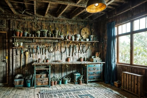photo from pinterest of boho-chic-style interior designed (workshop interior) with tool wall and messy and wooden workbench and tool wall. . . cinematic photo, highly detailed, cinematic lighting, ultra-detailed, ultrarealistic, photorealism, 8k. trending on pinterest. boho-chic interior design style. masterpiece, cinematic light, ultrarealistic+, photorealistic+, 8k, raw photo, realistic, sharp focus on eyes, (symmetrical eyes), (intact eyes), hyperrealistic, highest quality, best quality, , highly detailed, masterpiece, best quality, extremely detailed 8k wallpaper, masterpiece, best quality, ultra-detailed, best shadow, detailed background, detailed face, detailed eyes, high contrast, best illumination, detailed face, dulux, caustic, dynamic angle, detailed glow. dramatic lighting. highly detailed, insanely detailed hair, symmetrical, intricate details, professionally retouched, 8k high definition. strong bokeh. award winning photo.