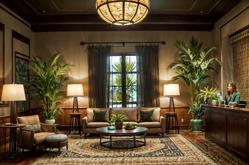 photo from pinterest of boho-chic-style interior designed (hotel lobby interior) with lounge chairs and check in desk and hanging lamps and furniture and coffee tables and sofas and rug and plant. . . cinematic photo, highly detailed, cinematic lighting, ultra-detailed, ultrarealistic, photorealism, 8k. trending on pinterest. boho-chic interior design style. masterpiece, cinematic light, ultrarealistic+, photorealistic+, 8k, raw photo, realistic, sharp focus on eyes, (symmetrical eyes), (intact eyes), hyperrealistic, highest quality, best quality, , highly detailed, masterpiece, best quality, extremely detailed 8k wallpaper, masterpiece, best quality, ultra-detailed, best shadow, detailed background, detailed face, detailed eyes, high contrast, best illumination, detailed face, dulux, caustic, dynamic angle, detailed glow. dramatic lighting. highly detailed, insanely detailed hair, symmetrical, intricate details, professionally retouched, 8k high definition. strong bokeh. award winning photo.