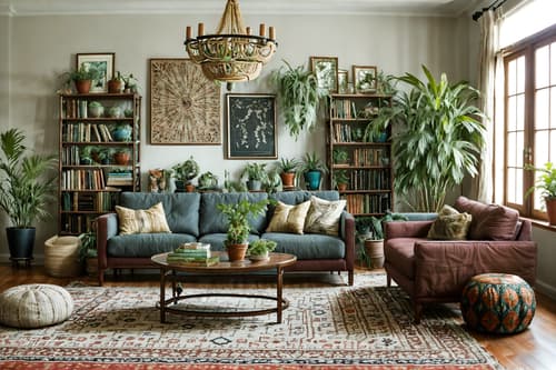 photo from pinterest of boho-chic-style interior designed (living room interior) with coffee tables and sofa and occasional tables and furniture and rug and bookshelves and plant and chairs. . . cinematic photo, highly detailed, cinematic lighting, ultra-detailed, ultrarealistic, photorealism, 8k. trending on pinterest. boho-chic interior design style. masterpiece, cinematic light, ultrarealistic+, photorealistic+, 8k, raw photo, realistic, sharp focus on eyes, (symmetrical eyes), (intact eyes), hyperrealistic, highest quality, best quality, , highly detailed, masterpiece, best quality, extremely detailed 8k wallpaper, masterpiece, best quality, ultra-detailed, best shadow, detailed background, detailed face, detailed eyes, high contrast, best illumination, detailed face, dulux, caustic, dynamic angle, detailed glow. dramatic lighting. highly detailed, insanely detailed hair, symmetrical, intricate details, professionally retouched, 8k high definition. strong bokeh. award winning photo.