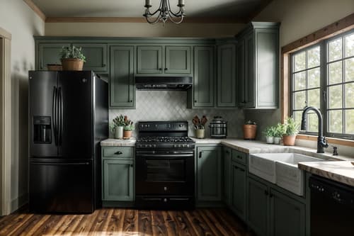 photo from pinterest of farmhouse-style interior designed (kitchen interior) with stove and refrigerator and sink and kitchen cabinets and worktops and plant and stove. . with . . cinematic photo, highly detailed, cinematic lighting, ultra-detailed, ultrarealistic, photorealism, 8k. trending on pinterest. farmhouse interior design style. masterpiece, cinematic light, ultrarealistic+, photorealistic+, 8k, raw photo, realistic, sharp focus on eyes, (symmetrical eyes), (intact eyes), hyperrealistic, highest quality, best quality, , highly detailed, masterpiece, best quality, extremely detailed 8k wallpaper, masterpiece, best quality, ultra-detailed, best shadow, detailed background, detailed face, detailed eyes, high contrast, best illumination, detailed face, dulux, caustic, dynamic angle, detailed glow. dramatic lighting. highly detailed, insanely detailed hair, symmetrical, intricate details, professionally retouched, 8k high definition. strong bokeh. award winning photo.