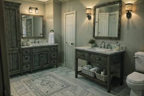 photo from pinterest of farmhouse-style interior designed (hotel bathroom interior) with bathroom cabinet and plant and mirror and bath rail and bathtub and bath towel and bathroom sink with faucet and waste basket. . with . . cinematic photo, highly detailed, cinematic lighting, ultra-detailed, ultrarealistic, photorealism, 8k. trending on pinterest. farmhouse interior design style. masterpiece, cinematic light, ultrarealistic+, photorealistic+, 8k, raw photo, realistic, sharp focus on eyes, (symmetrical eyes), (intact eyes), hyperrealistic, highest quality, best quality, , highly detailed, masterpiece, best quality, extremely detailed 8k wallpaper, masterpiece, best quality, ultra-detailed, best shadow, detailed background, detailed face, detailed eyes, high contrast, best illumination, detailed face, dulux, caustic, dynamic angle, detailed glow. dramatic lighting. highly detailed, insanely detailed hair, symmetrical, intricate details, professionally retouched, 8k high definition. strong bokeh. award winning photo.