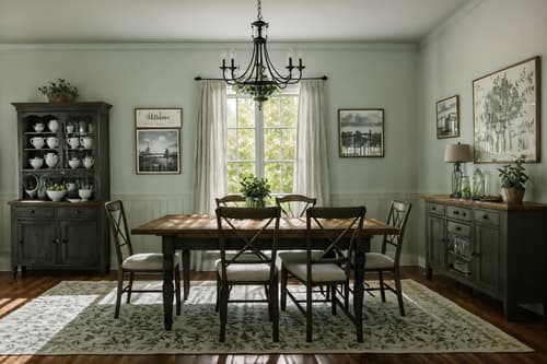 photo from pinterest of farmhouse-style interior designed (dining room interior) with painting or photo on wall and bookshelves and plant and plates, cutlery and glasses on dining table and dining table and light or chandelier and table cloth and vase. . with . . cinematic photo, highly detailed, cinematic lighting, ultra-detailed, ultrarealistic, photorealism, 8k. trending on pinterest. farmhouse interior design style. masterpiece, cinematic light, ultrarealistic+, photorealistic+, 8k, raw photo, realistic, sharp focus on eyes, (symmetrical eyes), (intact eyes), hyperrealistic, highest quality, best quality, , highly detailed, masterpiece, best quality, extremely detailed 8k wallpaper, masterpiece, best quality, ultra-detailed, best shadow, detailed background, detailed face, detailed eyes, high contrast, best illumination, detailed face, dulux, caustic, dynamic angle, detailed glow. dramatic lighting. highly detailed, insanely detailed hair, symmetrical, intricate details, professionally retouched, 8k high definition. strong bokeh. award winning photo.