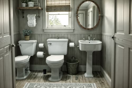 photo from pinterest of farmhouse-style interior designed (toilet interior) with toilet paper hanger and toilet with toilet seat up and sink with tap and toilet paper hanger. . with . . cinematic photo, highly detailed, cinematic lighting, ultra-detailed, ultrarealistic, photorealism, 8k. trending on pinterest. farmhouse interior design style. masterpiece, cinematic light, ultrarealistic+, photorealistic+, 8k, raw photo, realistic, sharp focus on eyes, (symmetrical eyes), (intact eyes), hyperrealistic, highest quality, best quality, , highly detailed, masterpiece, best quality, extremely detailed 8k wallpaper, masterpiece, best quality, ultra-detailed, best shadow, detailed background, detailed face, detailed eyes, high contrast, best illumination, detailed face, dulux, caustic, dynamic angle, detailed glow. dramatic lighting. highly detailed, insanely detailed hair, symmetrical, intricate details, professionally retouched, 8k high definition. strong bokeh. award winning photo.