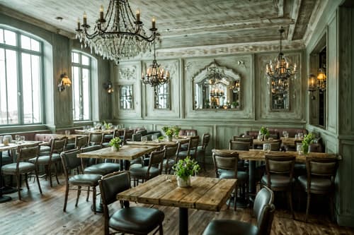photo from pinterest of shabby chic-style interior designed (restaurant interior) with restaurant decor and restaurant chairs and restaurant dining tables and restaurant bar and restaurant decor. . . cinematic photo, highly detailed, cinematic lighting, ultra-detailed, ultrarealistic, photorealism, 8k. trending on pinterest. shabby chic interior design style. masterpiece, cinematic light, ultrarealistic+, photorealistic+, 8k, raw photo, realistic, sharp focus on eyes, (symmetrical eyes), (intact eyes), hyperrealistic, highest quality, best quality, , highly detailed, masterpiece, best quality, extremely detailed 8k wallpaper, masterpiece, best quality, ultra-detailed, best shadow, detailed background, detailed face, detailed eyes, high contrast, best illumination, detailed face, dulux, caustic, dynamic angle, detailed glow. dramatic lighting. highly detailed, insanely detailed hair, symmetrical, intricate details, professionally retouched, 8k high definition. strong bokeh. award winning photo.