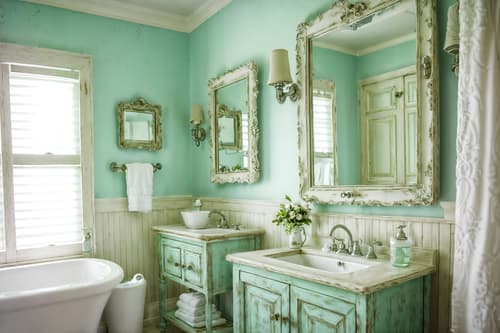 photo from pinterest of shabby chic-style interior designed (hotel bathroom interior) with toilet seat and bathroom sink with faucet and waste basket and shower and bath rail and bathroom cabinet and bathtub and mirror. . . cinematic photo, highly detailed, cinematic lighting, ultra-detailed, ultrarealistic, photorealism, 8k. trending on pinterest. shabby chic interior design style. masterpiece, cinematic light, ultrarealistic+, photorealistic+, 8k, raw photo, realistic, sharp focus on eyes, (symmetrical eyes), (intact eyes), hyperrealistic, highest quality, best quality, , highly detailed, masterpiece, best quality, extremely detailed 8k wallpaper, masterpiece, best quality, ultra-detailed, best shadow, detailed background, detailed face, detailed eyes, high contrast, best illumination, detailed face, dulux, caustic, dynamic angle, detailed glow. dramatic lighting. highly detailed, insanely detailed hair, symmetrical, intricate details, professionally retouched, 8k high definition. strong bokeh. award winning photo.