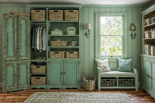 photo from pinterest of shabby chic-style interior designed (drop zone interior) with storage drawers and cabinets and high up storage and shelves for shoes and lockers and cubbies and a bench and storage baskets. . . cinematic photo, highly detailed, cinematic lighting, ultra-detailed, ultrarealistic, photorealism, 8k. trending on pinterest. shabby chic interior design style. masterpiece, cinematic light, ultrarealistic+, photorealistic+, 8k, raw photo, realistic, sharp focus on eyes, (symmetrical eyes), (intact eyes), hyperrealistic, highest quality, best quality, , highly detailed, masterpiece, best quality, extremely detailed 8k wallpaper, masterpiece, best quality, ultra-detailed, best shadow, detailed background, detailed face, detailed eyes, high contrast, best illumination, detailed face, dulux, caustic, dynamic angle, detailed glow. dramatic lighting. highly detailed, insanely detailed hair, symmetrical, intricate details, professionally retouched, 8k high definition. strong bokeh. award winning photo.