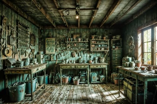 photo from pinterest of shabby chic-style interior designed (workshop interior) with messy and tool wall and wooden workbench and messy. . . cinematic photo, highly detailed, cinematic lighting, ultra-detailed, ultrarealistic, photorealism, 8k. trending on pinterest. shabby chic interior design style. masterpiece, cinematic light, ultrarealistic+, photorealistic+, 8k, raw photo, realistic, sharp focus on eyes, (symmetrical eyes), (intact eyes), hyperrealistic, highest quality, best quality, , highly detailed, masterpiece, best quality, extremely detailed 8k wallpaper, masterpiece, best quality, ultra-detailed, best shadow, detailed background, detailed face, detailed eyes, high contrast, best illumination, detailed face, dulux, caustic, dynamic angle, detailed glow. dramatic lighting. highly detailed, insanely detailed hair, symmetrical, intricate details, professionally retouched, 8k high definition. strong bokeh. award winning photo.