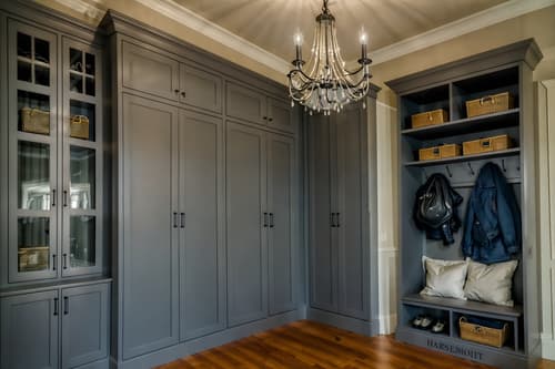 photo from pinterest of parisian-style interior designed (mudroom interior) with a bench and storage drawers and shelves for shoes and cubbies and storage baskets and high up storage and wall hooks for coats and cabinets. . . cinematic photo, highly detailed, cinematic lighting, ultra-detailed, ultrarealistic, photorealism, 8k. trending on pinterest. parisian interior design style. masterpiece, cinematic light, ultrarealistic+, photorealistic+, 8k, raw photo, realistic, sharp focus on eyes, (symmetrical eyes), (intact eyes), hyperrealistic, highest quality, best quality, , highly detailed, masterpiece, best quality, extremely detailed 8k wallpaper, masterpiece, best quality, ultra-detailed, best shadow, detailed background, detailed face, detailed eyes, high contrast, best illumination, detailed face, dulux, caustic, dynamic angle, detailed glow. dramatic lighting. highly detailed, insanely detailed hair, symmetrical, intricate details, professionally retouched, 8k high definition. strong bokeh. award winning photo.