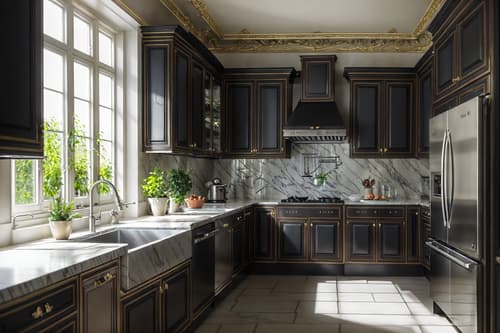 photo from pinterest of parisian-style interior designed (kitchen interior) with sink and refrigerator and worktops and stove and plant and kitchen cabinets and sink. . . cinematic photo, highly detailed, cinematic lighting, ultra-detailed, ultrarealistic, photorealism, 8k. trending on pinterest. parisian interior design style. masterpiece, cinematic light, ultrarealistic+, photorealistic+, 8k, raw photo, realistic, sharp focus on eyes, (symmetrical eyes), (intact eyes), hyperrealistic, highest quality, best quality, , highly detailed, masterpiece, best quality, extremely detailed 8k wallpaper, masterpiece, best quality, ultra-detailed, best shadow, detailed background, detailed face, detailed eyes, high contrast, best illumination, detailed face, dulux, caustic, dynamic angle, detailed glow. dramatic lighting. highly detailed, insanely detailed hair, symmetrical, intricate details, professionally retouched, 8k high definition. strong bokeh. award winning photo.
