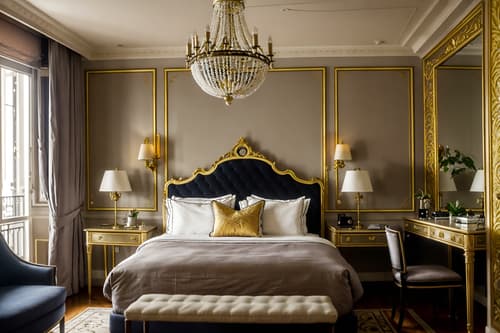 photo from pinterest of parisian-style interior designed (hotel room interior) with night light and plant and storage bench or ottoman and hotel bathroom and headboard and dresser closet and bed and working desk with desk chair. . . cinematic photo, highly detailed, cinematic lighting, ultra-detailed, ultrarealistic, photorealism, 8k. trending on pinterest. parisian interior design style. masterpiece, cinematic light, ultrarealistic+, photorealistic+, 8k, raw photo, realistic, sharp focus on eyes, (symmetrical eyes), (intact eyes), hyperrealistic, highest quality, best quality, , highly detailed, masterpiece, best quality, extremely detailed 8k wallpaper, masterpiece, best quality, ultra-detailed, best shadow, detailed background, detailed face, detailed eyes, high contrast, best illumination, detailed face, dulux, caustic, dynamic angle, detailed glow. dramatic lighting. highly detailed, insanely detailed hair, symmetrical, intricate details, professionally retouched, 8k high definition. strong bokeh. award winning photo.