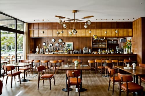 photo from pinterest of midcentury modern-style interior designed (restaurant interior) with restaurant decor and restaurant dining tables and restaurant bar and restaurant chairs and restaurant decor. . with function over form and organic and geometric shapes and mid century modern mobile chandelier and clean lines and graphic shapes and natural and manmade materials and muted tones and integrating indoor and outdoor motifs. . cinematic photo, highly detailed, cinematic lighting, ultra-detailed, ultrarealistic, photorealism, 8k. trending on pinterest. midcentury modern interior design style. masterpiece, cinematic light, ultrarealistic+, photorealistic+, 8k, raw photo, realistic, sharp focus on eyes, (symmetrical eyes), (intact eyes), hyperrealistic, highest quality, best quality, , highly detailed, masterpiece, best quality, extremely detailed 8k wallpaper, masterpiece, best quality, ultra-detailed, best shadow, detailed background, detailed face, detailed eyes, high contrast, best illumination, detailed face, dulux, caustic, dynamic angle, detailed glow. dramatic lighting. highly detailed, insanely detailed hair, symmetrical, intricate details, professionally retouched, 8k high definition. strong bokeh. award winning photo.