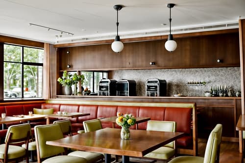 photo from pinterest of midcentury modern-style interior designed (restaurant interior) with restaurant decor and restaurant dining tables and restaurant bar and restaurant chairs and restaurant decor. . with function over form and organic and geometric shapes and mid century modern mobile chandelier and clean lines and graphic shapes and natural and manmade materials and muted tones and integrating indoor and outdoor motifs. . cinematic photo, highly detailed, cinematic lighting, ultra-detailed, ultrarealistic, photorealism, 8k. trending on pinterest. midcentury modern interior design style. masterpiece, cinematic light, ultrarealistic+, photorealistic+, 8k, raw photo, realistic, sharp focus on eyes, (symmetrical eyes), (intact eyes), hyperrealistic, highest quality, best quality, , highly detailed, masterpiece, best quality, extremely detailed 8k wallpaper, masterpiece, best quality, ultra-detailed, best shadow, detailed background, detailed face, detailed eyes, high contrast, best illumination, detailed face, dulux, caustic, dynamic angle, detailed glow. dramatic lighting. highly detailed, insanely detailed hair, symmetrical, intricate details, professionally retouched, 8k high definition. strong bokeh. award winning photo.