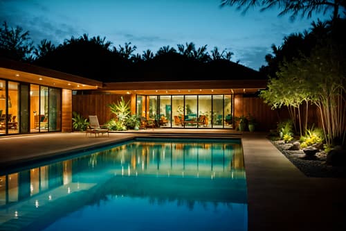 photo from pinterest of midcentury modern-style designed (outdoor pool area ) with pool lights and pool and pool lounge chairs and pool lights. . with natural and manmade materials and minimalist and organic and geometric shapes and nature indoors and integrating indoor and outdoor motifs and muted tones and wood pendant light mid century modern chandelier and clean lines. . cinematic photo, highly detailed, cinematic lighting, ultra-detailed, ultrarealistic, photorealism, 8k. trending on pinterest. midcentury modern design style. masterpiece, cinematic light, ultrarealistic+, photorealistic+, 8k, raw photo, realistic, sharp focus on eyes, (symmetrical eyes), (intact eyes), hyperrealistic, highest quality, best quality, , highly detailed, masterpiece, best quality, extremely detailed 8k wallpaper, masterpiece, best quality, ultra-detailed, best shadow, detailed background, detailed face, detailed eyes, high contrast, best illumination, detailed face, dulux, caustic, dynamic angle, detailed glow. dramatic lighting. highly detailed, insanely detailed hair, symmetrical, intricate details, professionally retouched, 8k high definition. strong bokeh. award winning photo.