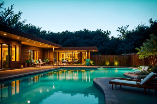 photo from pinterest of midcentury modern-style designed (outdoor pool area ) with pool lights and pool and pool lounge chairs and pool lights. . with natural and manmade materials and minimalist and organic and geometric shapes and nature indoors and integrating indoor and outdoor motifs and muted tones and wood pendant light mid century modern chandelier and clean lines. . cinematic photo, highly detailed, cinematic lighting, ultra-detailed, ultrarealistic, photorealism, 8k. trending on pinterest. midcentury modern design style. masterpiece, cinematic light, ultrarealistic+, photorealistic+, 8k, raw photo, realistic, sharp focus on eyes, (symmetrical eyes), (intact eyes), hyperrealistic, highest quality, best quality, , highly detailed, masterpiece, best quality, extremely detailed 8k wallpaper, masterpiece, best quality, ultra-detailed, best shadow, detailed background, detailed face, detailed eyes, high contrast, best illumination, detailed face, dulux, caustic, dynamic angle, detailed glow. dramatic lighting. highly detailed, insanely detailed hair, symmetrical, intricate details, professionally retouched, 8k high definition. strong bokeh. award winning photo.