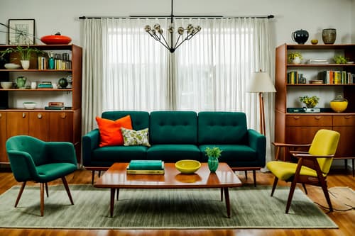 photo from pinterest of midcentury modern-style interior designed (kitchen living combo interior) with rug and coffee tables and chairs and furniture and sink and sofa and electric lamps and bookshelves. . with vibrant colors and natural and manmade materials and mid century modern mobile chandelier and function over form and minimalist and clean lines and muted tones and graphic shapes. . cinematic photo, highly detailed, cinematic lighting, ultra-detailed, ultrarealistic, photorealism, 8k. trending on pinterest. midcentury modern interior design style. masterpiece, cinematic light, ultrarealistic+, photorealistic+, 8k, raw photo, realistic, sharp focus on eyes, (symmetrical eyes), (intact eyes), hyperrealistic, highest quality, best quality, , highly detailed, masterpiece, best quality, extremely detailed 8k wallpaper, masterpiece, best quality, ultra-detailed, best shadow, detailed background, detailed face, detailed eyes, high contrast, best illumination, detailed face, dulux, caustic, dynamic angle, detailed glow. dramatic lighting. highly detailed, insanely detailed hair, symmetrical, intricate details, professionally retouched, 8k high definition. strong bokeh. award winning photo.
