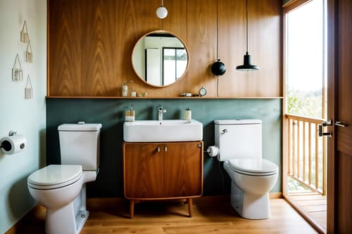 photo from pinterest of midcentury modern-style interior designed (toilet interior) with toilet with toilet seat up and toilet paper hanger and sink with tap and toilet with toilet seat up. . with minimalist and mid century modern mobile chandelier and graphic shapes and wood pendant light mid century modern chandelier and integrating indoor and outdoor motifs and natural and manmade materials and organic and geometric shapes and muted tones. . cinematic photo, highly detailed, cinematic lighting, ultra-detailed, ultrarealistic, photorealism, 8k. trending on pinterest. midcentury modern interior design style. masterpiece, cinematic light, ultrarealistic+, photorealistic+, 8k, raw photo, realistic, sharp focus on eyes, (symmetrical eyes), (intact eyes), hyperrealistic, highest quality, best quality, , highly detailed, masterpiece, best quality, extremely detailed 8k wallpaper, masterpiece, best quality, ultra-detailed, best shadow, detailed background, detailed face, detailed eyes, high contrast, best illumination, detailed face, dulux, caustic, dynamic angle, detailed glow. dramatic lighting. highly detailed, insanely detailed hair, symmetrical, intricate details, professionally retouched, 8k high definition. strong bokeh. award winning photo.