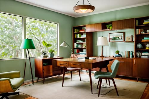 photo from pinterest of midcentury modern-style interior designed (study room interior) with lounge chair and desk lamp and bookshelves and cabinets and office chair and writing desk and plant and lounge chair. . with nature indoors and minimalist and graphic shapes and mid century modern mobile chandelier and vibrant colors and muted tones and function over form and natural and manmade materials. . cinematic photo, highly detailed, cinematic lighting, ultra-detailed, ultrarealistic, photorealism, 8k. trending on pinterest. midcentury modern interior design style. masterpiece, cinematic light, ultrarealistic+, photorealistic+, 8k, raw photo, realistic, sharp focus on eyes, (symmetrical eyes), (intact eyes), hyperrealistic, highest quality, best quality, , highly detailed, masterpiece, best quality, extremely detailed 8k wallpaper, masterpiece, best quality, ultra-detailed, best shadow, detailed background, detailed face, detailed eyes, high contrast, best illumination, detailed face, dulux, caustic, dynamic angle, detailed glow. dramatic lighting. highly detailed, insanely detailed hair, symmetrical, intricate details, professionally retouched, 8k high definition. strong bokeh. award winning photo.