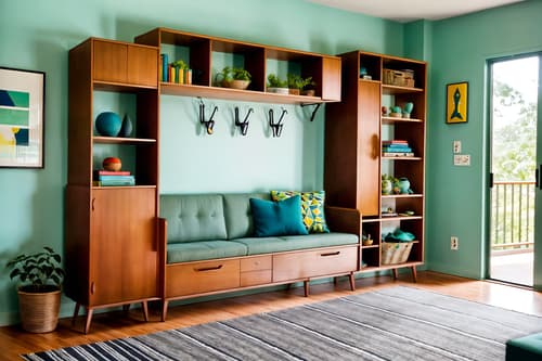 photo from pinterest of midcentury modern-style interior designed (drop zone interior) with shelves for shoes and a bench and storage drawers and storage baskets and wall hooks for coats and cabinets and lockers and high up storage. . with clean lines and integrating indoor and outdoor motifs and organic and geometric shapes and function over form and vibrant colors and nature indoors and natural and manmade materials and graphic shapes. . cinematic photo, highly detailed, cinematic lighting, ultra-detailed, ultrarealistic, photorealism, 8k. trending on pinterest. midcentury modern interior design style. masterpiece, cinematic light, ultrarealistic+, photorealistic+, 8k, raw photo, realistic, sharp focus on eyes, (symmetrical eyes), (intact eyes), hyperrealistic, highest quality, best quality, , highly detailed, masterpiece, best quality, extremely detailed 8k wallpaper, masterpiece, best quality, ultra-detailed, best shadow, detailed background, detailed face, detailed eyes, high contrast, best illumination, detailed face, dulux, caustic, dynamic angle, detailed glow. dramatic lighting. highly detailed, insanely detailed hair, symmetrical, intricate details, professionally retouched, 8k high definition. strong bokeh. award winning photo.