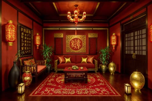 photo from pinterest of chinese new year-style interior designed (attic interior) . with vases of plum blossoms and orchids and red and gold tassels and door couplets and zodiac calendar and orange trees and red and gold candles and money tree and paper cuttings. . cinematic photo, highly detailed, cinematic lighting, ultra-detailed, ultrarealistic, photorealism, 8k. trending on pinterest. chinese new year interior design style. masterpiece, cinematic light, ultrarealistic+, photorealistic+, 8k, raw photo, realistic, sharp focus on eyes, (symmetrical eyes), (intact eyes), hyperrealistic, highest quality, best quality, , highly detailed, masterpiece, best quality, extremely detailed 8k wallpaper, masterpiece, best quality, ultra-detailed, best shadow, detailed background, detailed face, detailed eyes, high contrast, best illumination, detailed face, dulux, caustic, dynamic angle, detailed glow. dramatic lighting. highly detailed, insanely detailed hair, symmetrical, intricate details, professionally retouched, 8k high definition. strong bokeh. award winning photo.