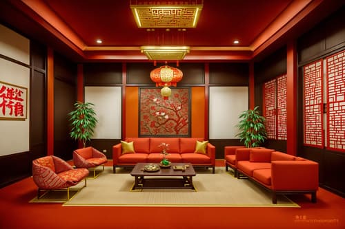 photo from pinterest of chinese new year-style interior designed (coworking space interior) with office desks and office chairs and seating area with sofa and lounge chairs and office desks. . with paper firecrackers and money tree and chinese knots and door couplets and red and gold candles and orange trees and vases of plum blossoms and orchids and mei hwa flowers. . cinematic photo, highly detailed, cinematic lighting, ultra-detailed, ultrarealistic, photorealism, 8k. trending on pinterest. chinese new year interior design style. masterpiece, cinematic light, ultrarealistic+, photorealistic+, 8k, raw photo, realistic, sharp focus on eyes, (symmetrical eyes), (intact eyes), hyperrealistic, highest quality, best quality, , highly detailed, masterpiece, best quality, extremely detailed 8k wallpaper, masterpiece, best quality, ultra-detailed, best shadow, detailed background, detailed face, detailed eyes, high contrast, best illumination, detailed face, dulux, caustic, dynamic angle, detailed glow. dramatic lighting. highly detailed, insanely detailed hair, symmetrical, intricate details, professionally retouched, 8k high definition. strong bokeh. award winning photo.
