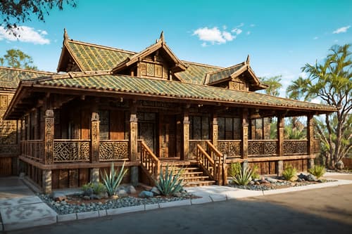 photo from pinterest of tribal-style exterior designed (house exterior exterior) . with exuberant splashes of colour and animal prints and smooth worn timbers and sculptures and artworks and tribal patterns and planks of stone and hand dyed batik fabrics and desert colours. . cinematic photo, highly detailed, cinematic lighting, ultra-detailed, ultrarealistic, photorealism, 8k. trending on pinterest. tribal exterior design style. masterpiece, cinematic light, ultrarealistic+, photorealistic+, 8k, raw photo, realistic, sharp focus on eyes, (symmetrical eyes), (intact eyes), hyperrealistic, highest quality, best quality, , highly detailed, masterpiece, best quality, extremely detailed 8k wallpaper, masterpiece, best quality, ultra-detailed, best shadow, detailed background, detailed face, detailed eyes, high contrast, best illumination, detailed face, dulux, caustic, dynamic angle, detailed glow. dramatic lighting. highly detailed, insanely detailed hair, symmetrical, intricate details, professionally retouched, 8k high definition. strong bokeh. award winning photo.