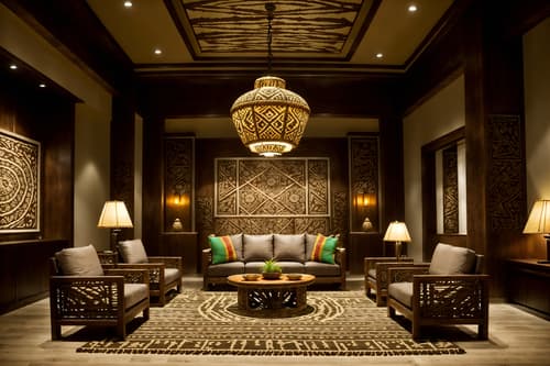 photo from pinterest of tribal-style interior designed (hotel lobby interior) with hanging lamps and sofas and check in desk and furniture and coffee tables and plant and rug and lounge chairs. . with sculptures and artworks and tribal patterns and intricate grass weaving and smooth worn timbers and desert colours and tribal revival and animal prints and planks of stone. . cinematic photo, highly detailed, cinematic lighting, ultra-detailed, ultrarealistic, photorealism, 8k. trending on pinterest. tribal interior design style. masterpiece, cinematic light, ultrarealistic+, photorealistic+, 8k, raw photo, realistic, sharp focus on eyes, (symmetrical eyes), (intact eyes), hyperrealistic, highest quality, best quality, , highly detailed, masterpiece, best quality, extremely detailed 8k wallpaper, masterpiece, best quality, ultra-detailed, best shadow, detailed background, detailed face, detailed eyes, high contrast, best illumination, detailed face, dulux, caustic, dynamic angle, detailed glow. dramatic lighting. highly detailed, insanely detailed hair, symmetrical, intricate details, professionally retouched, 8k high definition. strong bokeh. award winning photo.