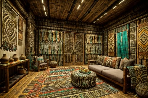 photo from pinterest of tribal-style interior designed (clothing store interior) . with tribal patterns and hand dyed batik fabrics and desert colours and intricate grass weaving and exuberant splashes of colour and animal prints and planks of stone and smooth worn timbers. . cinematic photo, highly detailed, cinematic lighting, ultra-detailed, ultrarealistic, photorealism, 8k. trending on pinterest. tribal interior design style. masterpiece, cinematic light, ultrarealistic+, photorealistic+, 8k, raw photo, realistic, sharp focus on eyes, (symmetrical eyes), (intact eyes), hyperrealistic, highest quality, best quality, , highly detailed, masterpiece, best quality, extremely detailed 8k wallpaper, masterpiece, best quality, ultra-detailed, best shadow, detailed background, detailed face, detailed eyes, high contrast, best illumination, detailed face, dulux, caustic, dynamic angle, detailed glow. dramatic lighting. highly detailed, insanely detailed hair, symmetrical, intricate details, professionally retouched, 8k high definition. strong bokeh. award winning photo.