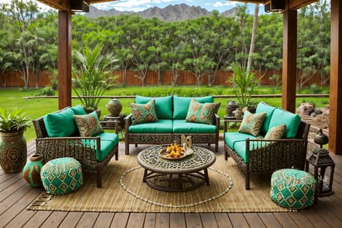 photo from pinterest of tribal-style designed (outdoor patio ) with patio couch with pillows and plant and deck with deck chairs and barbeque or grill and grass and patio couch with pillows. . with tribal patterns and hand dyed batik fabrics and tribal revival and animal furslinen and intricate grass weaving and desert colours and sculptures and artworks and animal prints. . cinematic photo, highly detailed, cinematic lighting, ultra-detailed, ultrarealistic, photorealism, 8k. trending on pinterest. tribal design style. masterpiece, cinematic light, ultrarealistic+, photorealistic+, 8k, raw photo, realistic, sharp focus on eyes, (symmetrical eyes), (intact eyes), hyperrealistic, highest quality, best quality, , highly detailed, masterpiece, best quality, extremely detailed 8k wallpaper, masterpiece, best quality, ultra-detailed, best shadow, detailed background, detailed face, detailed eyes, high contrast, best illumination, detailed face, dulux, caustic, dynamic angle, detailed glow. dramatic lighting. highly detailed, insanely detailed hair, symmetrical, intricate details, professionally retouched, 8k high definition. strong bokeh. award winning photo.