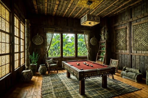 photo from pinterest of tribal-style interior designed (gaming room interior) . with animal prints and intricate grass weaving and animal furslinen and hand dyed batik fabrics and smooth worn timbers and planks of stone and tribal revival and sculptures and artworks. . cinematic photo, highly detailed, cinematic lighting, ultra-detailed, ultrarealistic, photorealism, 8k. trending on pinterest. tribal interior design style. masterpiece, cinematic light, ultrarealistic+, photorealistic+, 8k, raw photo, realistic, sharp focus on eyes, (symmetrical eyes), (intact eyes), hyperrealistic, highest quality, best quality, , highly detailed, masterpiece, best quality, extremely detailed 8k wallpaper, masterpiece, best quality, ultra-detailed, best shadow, detailed background, detailed face, detailed eyes, high contrast, best illumination, detailed face, dulux, caustic, dynamic angle, detailed glow. dramatic lighting. highly detailed, insanely detailed hair, symmetrical, intricate details, professionally retouched, 8k high definition. strong bokeh. award winning photo.