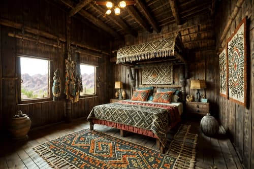 photo from pinterest of tribal-style interior designed (attic interior) . with sculptures and artworks and tribal revival and exuberant splashes of colour and animal prints and smooth worn timbers and hand dyed batik fabrics and animal furslinen and desert colours. . cinematic photo, highly detailed, cinematic lighting, ultra-detailed, ultrarealistic, photorealism, 8k. trending on pinterest. tribal interior design style. masterpiece, cinematic light, ultrarealistic+, photorealistic+, 8k, raw photo, realistic, sharp focus on eyes, (symmetrical eyes), (intact eyes), hyperrealistic, highest quality, best quality, , highly detailed, masterpiece, best quality, extremely detailed 8k wallpaper, masterpiece, best quality, ultra-detailed, best shadow, detailed background, detailed face, detailed eyes, high contrast, best illumination, detailed face, dulux, caustic, dynamic angle, detailed glow. dramatic lighting. highly detailed, insanely detailed hair, symmetrical, intricate details, professionally retouched, 8k high definition. strong bokeh. award winning photo.
