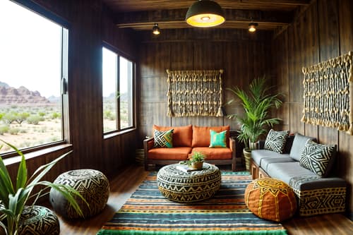 photo from pinterest of tribal-style interior designed (office interior) with cabinets and desk lamps and office desks and plants and computer desks and windows and seating area with sofa and lounge chairs. . with tribal revival and exuberant splashes of colour and intricate grass weaving and desert colours and planks of stone and animal prints and hand dyed batik fabrics and sculptures and artworks. . cinematic photo, highly detailed, cinematic lighting, ultra-detailed, ultrarealistic, photorealism, 8k. trending on pinterest. tribal interior design style. masterpiece, cinematic light, ultrarealistic+, photorealistic+, 8k, raw photo, realistic, sharp focus on eyes, (symmetrical eyes), (intact eyes), hyperrealistic, highest quality, best quality, , highly detailed, masterpiece, best quality, extremely detailed 8k wallpaper, masterpiece, best quality, ultra-detailed, best shadow, detailed background, detailed face, detailed eyes, high contrast, best illumination, detailed face, dulux, caustic, dynamic angle, detailed glow. dramatic lighting. highly detailed, insanely detailed hair, symmetrical, intricate details, professionally retouched, 8k high definition. strong bokeh. award winning photo.