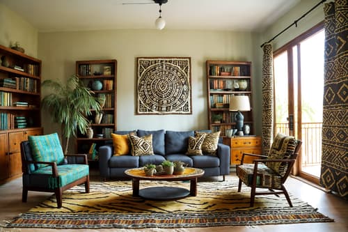 photo from pinterest of tribal-style interior designed (living room interior) with chairs and occasional tables and televisions and bookshelves and rug and coffee tables and sofa and plant. . with animal prints and desert colours and animal furslinen and exuberant splashes of colour and planks of stone and tribal patterns and tribal revival and hand dyed batik fabrics. . cinematic photo, highly detailed, cinematic lighting, ultra-detailed, ultrarealistic, photorealism, 8k. trending on pinterest. tribal interior design style. masterpiece, cinematic light, ultrarealistic+, photorealistic+, 8k, raw photo, realistic, sharp focus on eyes, (symmetrical eyes), (intact eyes), hyperrealistic, highest quality, best quality, , highly detailed, masterpiece, best quality, extremely detailed 8k wallpaper, masterpiece, best quality, ultra-detailed, best shadow, detailed background, detailed face, detailed eyes, high contrast, best illumination, detailed face, dulux, caustic, dynamic angle, detailed glow. dramatic lighting. highly detailed, insanely detailed hair, symmetrical, intricate details, professionally retouched, 8k high definition. strong bokeh. award winning photo.
