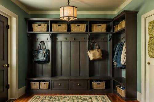 photo from pinterest of vintage-style interior designed (mudroom interior) with cubbies and wall hooks for coats and shelves for shoes and cabinets and a bench and storage baskets and storage drawers and high up storage. . with . . cinematic photo, highly detailed, cinematic lighting, ultra-detailed, ultrarealistic, photorealism, 8k. trending on pinterest. vintage interior design style. masterpiece, cinematic light, ultrarealistic+, photorealistic+, 8k, raw photo, realistic, sharp focus on eyes, (symmetrical eyes), (intact eyes), hyperrealistic, highest quality, best quality, , highly detailed, masterpiece, best quality, extremely detailed 8k wallpaper, masterpiece, best quality, ultra-detailed, best shadow, detailed background, detailed face, detailed eyes, high contrast, best illumination, detailed face, dulux, caustic, dynamic angle, detailed glow. dramatic lighting. highly detailed, insanely detailed hair, symmetrical, intricate details, professionally retouched, 8k high definition. strong bokeh. award winning photo.
