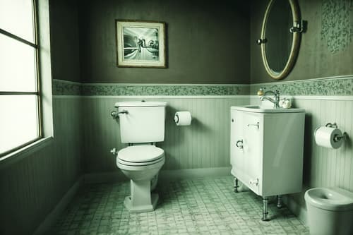 photo from pinterest of vintage-style interior designed (toilet interior) with toilet with toilet seat up and sink with tap and toilet paper hanger and toilet with toilet seat up. . with . . cinematic photo, highly detailed, cinematic lighting, ultra-detailed, ultrarealistic, photorealism, 8k. trending on pinterest. vintage interior design style. masterpiece, cinematic light, ultrarealistic+, photorealistic+, 8k, raw photo, realistic, sharp focus on eyes, (symmetrical eyes), (intact eyes), hyperrealistic, highest quality, best quality, , highly detailed, masterpiece, best quality, extremely detailed 8k wallpaper, masterpiece, best quality, ultra-detailed, best shadow, detailed background, detailed face, detailed eyes, high contrast, best illumination, detailed face, dulux, caustic, dynamic angle, detailed glow. dramatic lighting. highly detailed, insanely detailed hair, symmetrical, intricate details, professionally retouched, 8k high definition. strong bokeh. award winning photo.