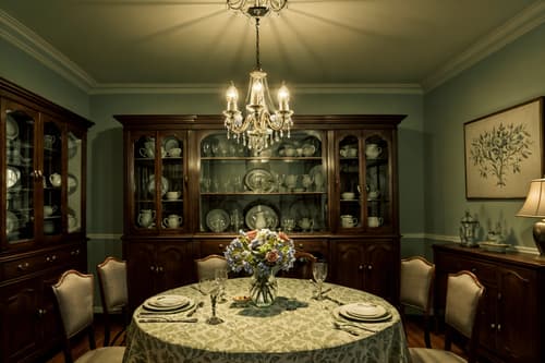 photo from pinterest of vintage-style interior designed (dining room interior) with dining table chairs and vase and plates, cutlery and glasses on dining table and dining table and light or chandelier and bookshelves and table cloth and painting or photo on wall. . with . . cinematic photo, highly detailed, cinematic lighting, ultra-detailed, ultrarealistic, photorealism, 8k. trending on pinterest. vintage interior design style. masterpiece, cinematic light, ultrarealistic+, photorealistic+, 8k, raw photo, realistic, sharp focus on eyes, (symmetrical eyes), (intact eyes), hyperrealistic, highest quality, best quality, , highly detailed, masterpiece, best quality, extremely detailed 8k wallpaper, masterpiece, best quality, ultra-detailed, best shadow, detailed background, detailed face, detailed eyes, high contrast, best illumination, detailed face, dulux, caustic, dynamic angle, detailed glow. dramatic lighting. highly detailed, insanely detailed hair, symmetrical, intricate details, professionally retouched, 8k high definition. strong bokeh. award winning photo.