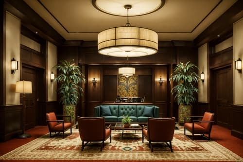 photo from pinterest of vintage-style interior designed (hotel lobby interior) with lounge chairs and rug and check in desk and coffee tables and hanging lamps and sofas and plant and furniture. . with . . cinematic photo, highly detailed, cinematic lighting, ultra-detailed, ultrarealistic, photorealism, 8k. trending on pinterest. vintage interior design style. masterpiece, cinematic light, ultrarealistic+, photorealistic+, 8k, raw photo, realistic, sharp focus on eyes, (symmetrical eyes), (intact eyes), hyperrealistic, highest quality, best quality, , highly detailed, masterpiece, best quality, extremely detailed 8k wallpaper, masterpiece, best quality, ultra-detailed, best shadow, detailed background, detailed face, detailed eyes, high contrast, best illumination, detailed face, dulux, caustic, dynamic angle, detailed glow. dramatic lighting. highly detailed, insanely detailed hair, symmetrical, intricate details, professionally retouched, 8k high definition. strong bokeh. award winning photo.