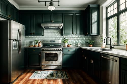 photo from pinterest of vintage-style interior designed (kitchen interior) with refrigerator and sink and stove and plant and worktops and kitchen cabinets and refrigerator. . with . . cinematic photo, highly detailed, cinematic lighting, ultra-detailed, ultrarealistic, photorealism, 8k. trending on pinterest. vintage interior design style. masterpiece, cinematic light, ultrarealistic+, photorealistic+, 8k, raw photo, realistic, sharp focus on eyes, (symmetrical eyes), (intact eyes), hyperrealistic, highest quality, best quality, , highly detailed, masterpiece, best quality, extremely detailed 8k wallpaper, masterpiece, best quality, ultra-detailed, best shadow, detailed background, detailed face, detailed eyes, high contrast, best illumination, detailed face, dulux, caustic, dynamic angle, detailed glow. dramatic lighting. highly detailed, insanely detailed hair, symmetrical, intricate details, professionally retouched, 8k high definition. strong bokeh. award winning photo.