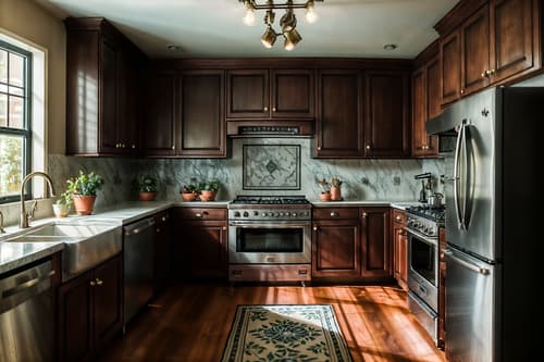 photo from pinterest of vintage-style interior designed (kitchen interior) with refrigerator and sink and stove and plant and worktops and kitchen cabinets and refrigerator. . with . . cinematic photo, highly detailed, cinematic lighting, ultra-detailed, ultrarealistic, photorealism, 8k. trending on pinterest. vintage interior design style. masterpiece, cinematic light, ultrarealistic+, photorealistic+, 8k, raw photo, realistic, sharp focus on eyes, (symmetrical eyes), (intact eyes), hyperrealistic, highest quality, best quality, , highly detailed, masterpiece, best quality, extremely detailed 8k wallpaper, masterpiece, best quality, ultra-detailed, best shadow, detailed background, detailed face, detailed eyes, high contrast, best illumination, detailed face, dulux, caustic, dynamic angle, detailed glow. dramatic lighting. highly detailed, insanely detailed hair, symmetrical, intricate details, professionally retouched, 8k high definition. strong bokeh. award winning photo.