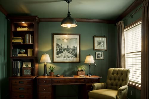photo from pinterest of vintage-style interior designed (home office interior) with cabinets and computer desk and office chair and plant and desk lamp and cabinets. . with . . cinematic photo, highly detailed, cinematic lighting, ultra-detailed, ultrarealistic, photorealism, 8k. trending on pinterest. vintage interior design style. masterpiece, cinematic light, ultrarealistic+, photorealistic+, 8k, raw photo, realistic, sharp focus on eyes, (symmetrical eyes), (intact eyes), hyperrealistic, highest quality, best quality, , highly detailed, masterpiece, best quality, extremely detailed 8k wallpaper, masterpiece, best quality, ultra-detailed, best shadow, detailed background, detailed face, detailed eyes, high contrast, best illumination, detailed face, dulux, caustic, dynamic angle, detailed glow. dramatic lighting. highly detailed, insanely detailed hair, symmetrical, intricate details, professionally retouched, 8k high definition. strong bokeh. award winning photo.